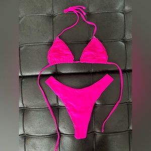 Fashion nova neon pink string bikini set